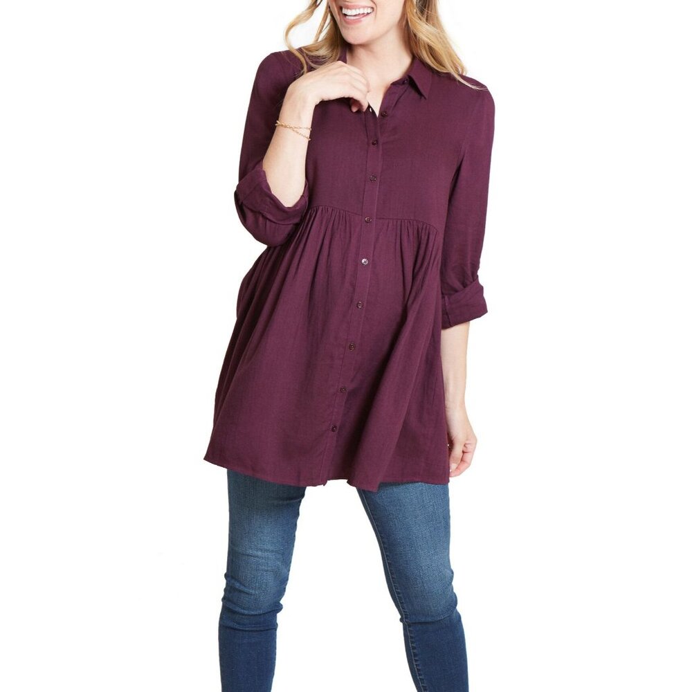 New Ingrid + Isabel Peplum Button Down Shirt Plum Purple Size XS